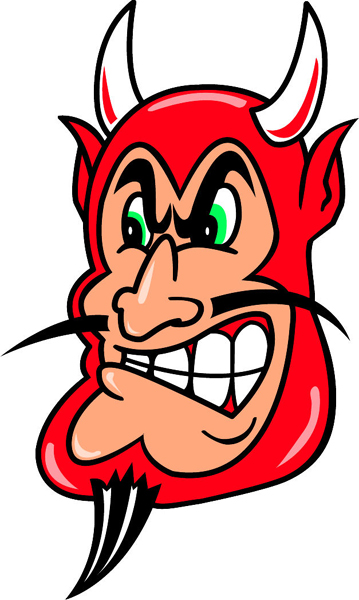 Devil team mascot full color vinyl sports decal. Personalize on line. Devil 1